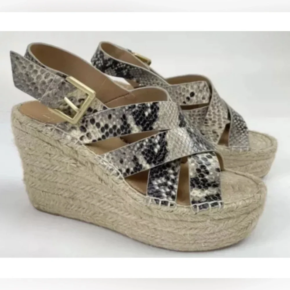Marc Fisher Wedges Size 8.5 Espadrille Snake Print Leather Platform Mlalenni